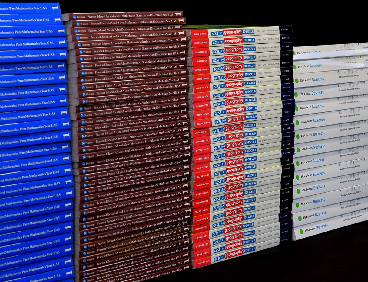 Stacks of the latest textbooks side by side