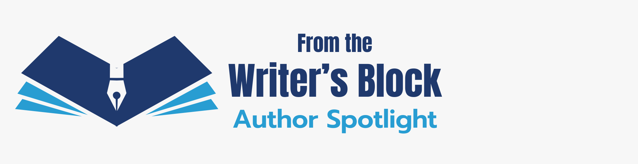 White banner with blue open book on the left and the text